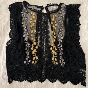 Free People - Black Lace Embroidered Bisoux CropTop - Size XS